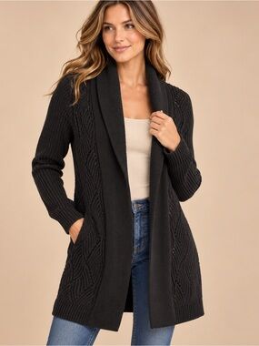 Grace Elements Black Shawl Collar Cable Knit Cardigan